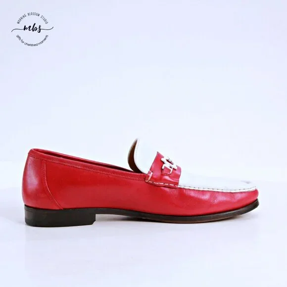 Bruno Magli Kurt Leather Loafers Red White Men 10 - Picture 8 of 14